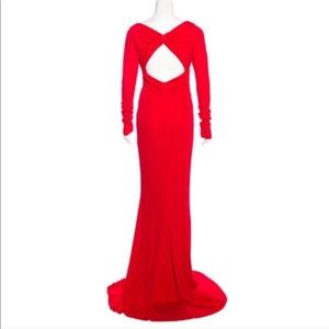 badgley mischka red gown with gold tassle